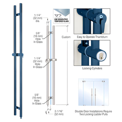 CRL Powder Coated LLPA Series Custom Length Up To 108" Ladder Pull - Lock Down