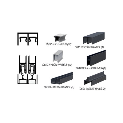 CRL Flat Black Deluxe Track Assembly D613 Upper and D601 Rail with Nylon Wheels