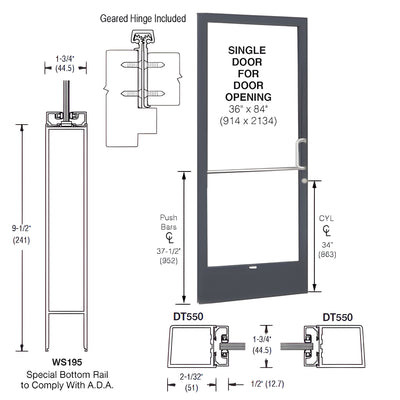 CRL-U.S. Aluminum Bronze Black Anodized 250 Series Narrow Stile (LHR) HLSO Single 3'0 x 7'0 Offset Hung with Geared Hinged Complete ADA Door, Lock Indicator, Cylinder Guard - for 1/4" Glazing
