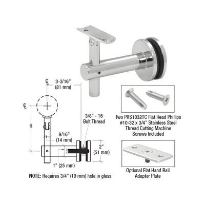 CRL 316 Polished Stainless Sunset Series Glass Mounted Hand Rail Bracket