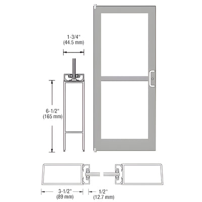 CRL-U.S. Aluminum Clear Anodized 400 Series Medium Stile (LHR) HLSO Single 3'0 x 7'0 Offset Hung with Pivots for Surf Mount Closer Complete Panic Door for 1" Glass with Standard MS Lock and Bottom Rail