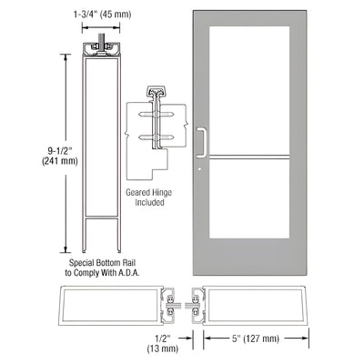 CRL-U.S. Aluminum Clear Anodized Custom Single Series 550 Wide Stile Geared Hinge Entrance Door for Surface Mount Door Closer