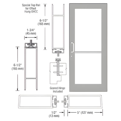 CRL-U.S. Aluminum Clear Anodized Custom Single Series 550 Wide Stile Geared Hinge Entrance Door for Overhead Concealed Door Closer