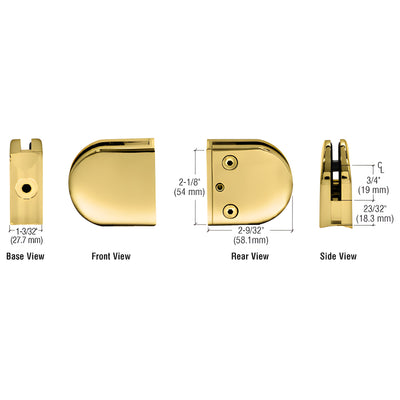 CRL Polished Brass Z-Series Round Type 2" Radius Base Zinc Clamp for 3/8" Glass