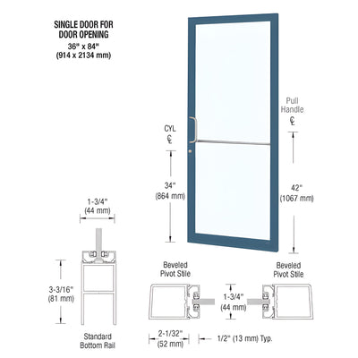CRL-U.S. Aluminum Custom KYNAR® Paint Custom Single Series 250 Narrow Stile Geared Hinge Entrance Door for Surface Mount Door Closer