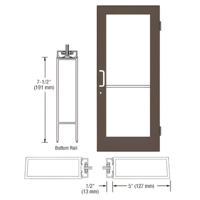 CRL-U.S. Aluminum Bronze Black Anodized Custom Size Single Series 550 Wide Stile Butt Hinge Entrance Door for Surface Mount Door Closer