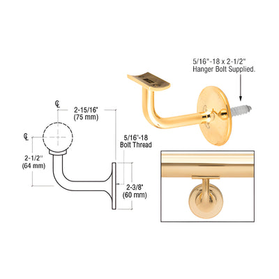 CRL Polished Brass Pismo Series Wall Mounted Hand Rail Bracket