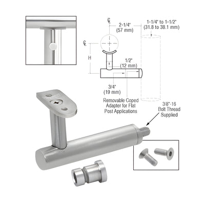CRL 316 Brushed Stainless Short Arm Malibu Series Post Mounted Hand Rail Bracket