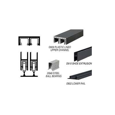 CRL Flat Black Track Assembly D609 Upper & D602 Lower Track with Steel Ball Bearing Wheels