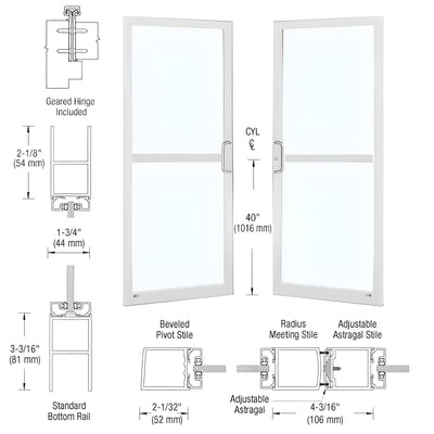 CRL-U.S. Aluminum White KYNAR® Paint Custom Pair Series 250 Narrow Stile Geared Hinge Entrance Doors For Panics and Surface Mount Door Closers