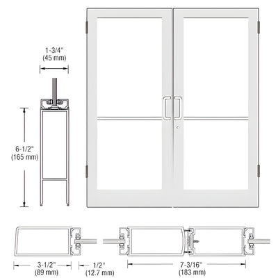 CRL-U.S. Aluminum White KYNAR® Paint Custom Size Pair Series 400 Medium Stile Butt Hinge Showroom Door for Surface Mount Door Closers