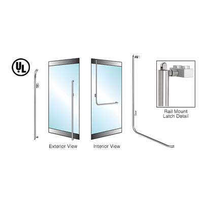 CRL-Blumcraft® Brushed Stainless Left Hand Reverse Rail Mount Retainer Plate 'M' Exterior, Top Securing Panic Handle