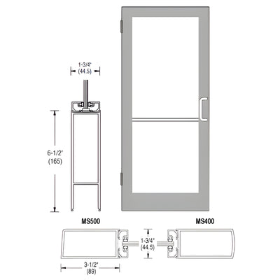 CRL-U.S. Aluminum Clear Anodized 400 Series Medium Stile Inactive Leaf of Pair 3'0 x 7'0 Offset Hung with Butt Hinges for Surf Mount Closer Complete Door Standard MS Lock and Bottom Rail