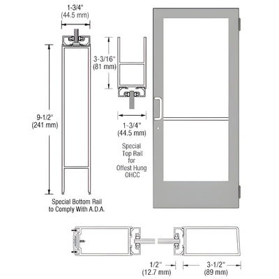 CRL-U.S. Aluminum Clear Anodized Single Active Leaf of Pair 36" x 84" Series 400 Medium Stile Left Side Latch Butt Hinged Entrance Door for 105º Overhead Concealed Door Closer