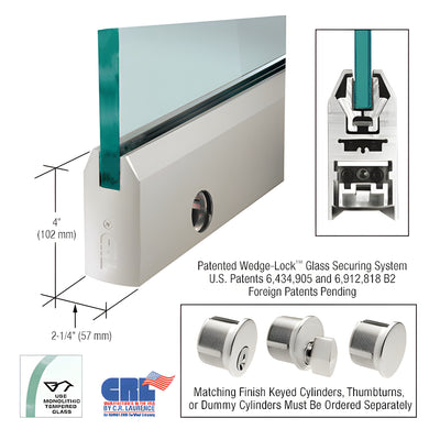 CRL Satin Anodized 3/4" Glass 4" Tapered Door Rail With Lock - Custom Length