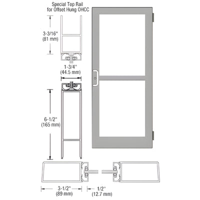 CRL-U.S. Aluminum Clear Anodized Custom Single Series 400 Medium Stile Butt Hinged Entrance Door for Panic and Overhead Concealed Door Closer