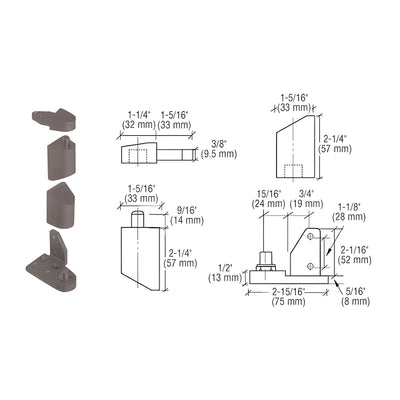 CRL Dark Bronze Offset Left Hand Pivot Set with 1/8" Recess