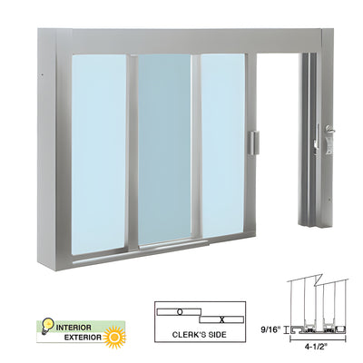 CRL Satin Anodized Standard Size Self-Closing Deluxe Service Window Glazed with Half-Track