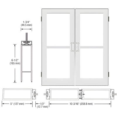 CRL-U.S. Aluminum White KYNAR® Paint Custom Size Pair Series 550 Wide Stile Butt Hinge Entrance Door For Panics and Surface Mount Door Closers