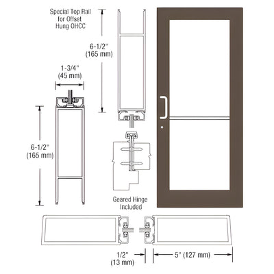 CRL-U.S. Aluminum Bronze Black Anodized Custom Single Series 550 Wide Stile Geared Hinge Entrance Door for Overhead Concealed Door Closer