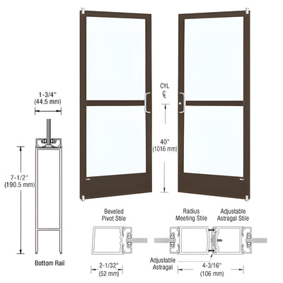 CRL-U.S. Aluminum Bronze Black Anodized Custom Pair Series 250 Narrow Stile Offset Pivot Entrance Doors With Panics for Surface Mount Door Closers