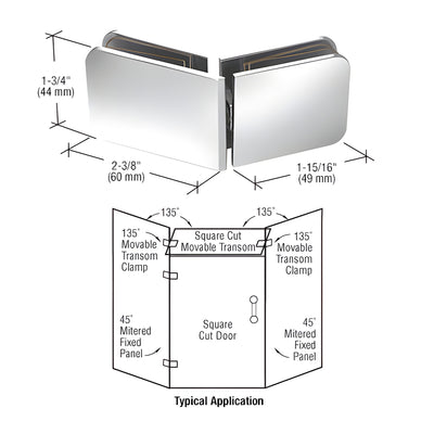 CRL Polished Chrome Traditional Style 135 Degree Movable Transom Clamp