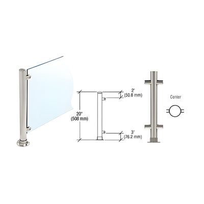 CRL Brushed Stainless 20" High 1" Round PP56 Slimline Series Straight Front Counter/Partition Center Post