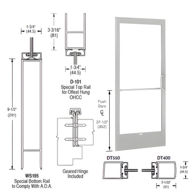 CRL-U.S. Aluminum Clear Anodized 250 Series Narrow Stile Inactive Leaf of Pair Offset Hung with Geared Hinged for OHCC 105º Closer Complete ADA Door(s) with Lock Indicator, Cyl Guard