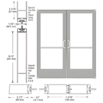 CRL-U.S. Aluminum Clear Anodized Custom Pair Series 400 Medium Stile Offset Pivot Entrance Doors for Overhead Concealed Door Closers
