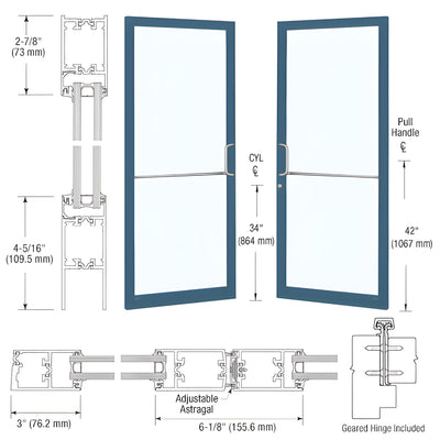 CRL-U.S. Aluminum Custom KYNAR® Paint Custom Pair Series 250T Narrow Stile Geared Hinge Thermal Entrance Doors for Surface Mount Door Closers