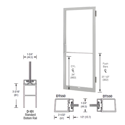 CRL-U.S. Aluminum Bronze Black Anodized 250 Series Narrow Stile (RHR) HRSO Single 3'0 x 7'0 Offset Hung with Butt Hinges for Surf Mount Closer Complete Door Std. MS Lock & Bottom Rail