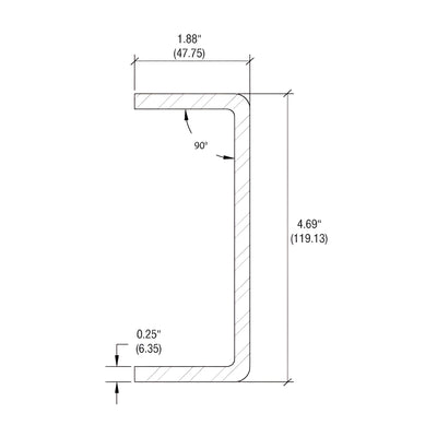 CRL-U.S. Aluminum StormWall XL .25 Steel Reinforcement Channel 4.562" x 1.25" x 120"