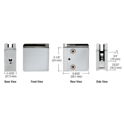 CRL Brushed Stainless Z-Series Square Type Radius Base Stainless Steel Clamp for 3/8" Glass
