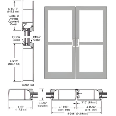 CRL-U.S. Aluminum Clear Anodized IG600 Series Custom Pair StormFront™ Butt Hinged Entrance for Panic and Overhead Concealed Closer
