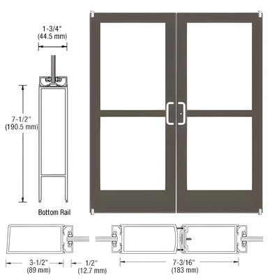 CRL-U.S. Aluminum Bronze Black Anodized Custom Pair Series 400 Medium Stile Offset Pivot Entrance Doors With Panics for Surface Mount Door Closers