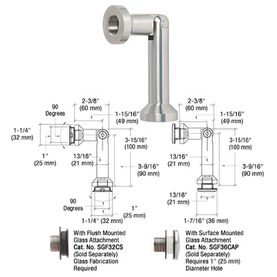 CRL 316 Brushed Stainless Single Pivot Glass-to-Glass Swivel Fitting