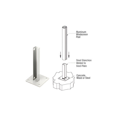 CRL Sky White AWS Steel Stanchion for 90 Degree Rectangular Corner Posts