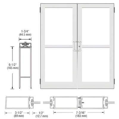 CRL-U.S. Aluminum White KYNAR® Paint Custom Pair Series 400 Medium Stile Butt Hinged Entrance Door With Panics for Surface Mount Door Closers