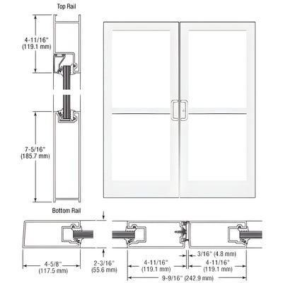 CRL-U.S. Aluminum White KYNAR® Paint IG500 Series Custom Pair StormFront™ Gear Hinged Entrance for Panic and Surface Closer