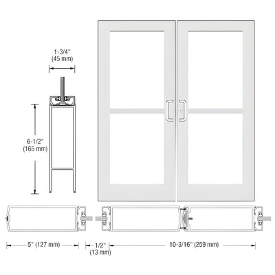 CRL-U.S. Aluminum White KYNAR® Paint Custom Pair Series 550 Wide Stile Center Pivot Entrance Doors With Panics for Overhead Concealed Door Closers