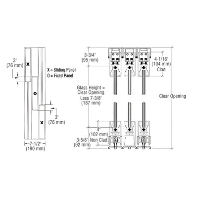 CRL Black Powder Coat XOX Format Sliding Door Entrance System - 4" Top and Bottom Square Rail