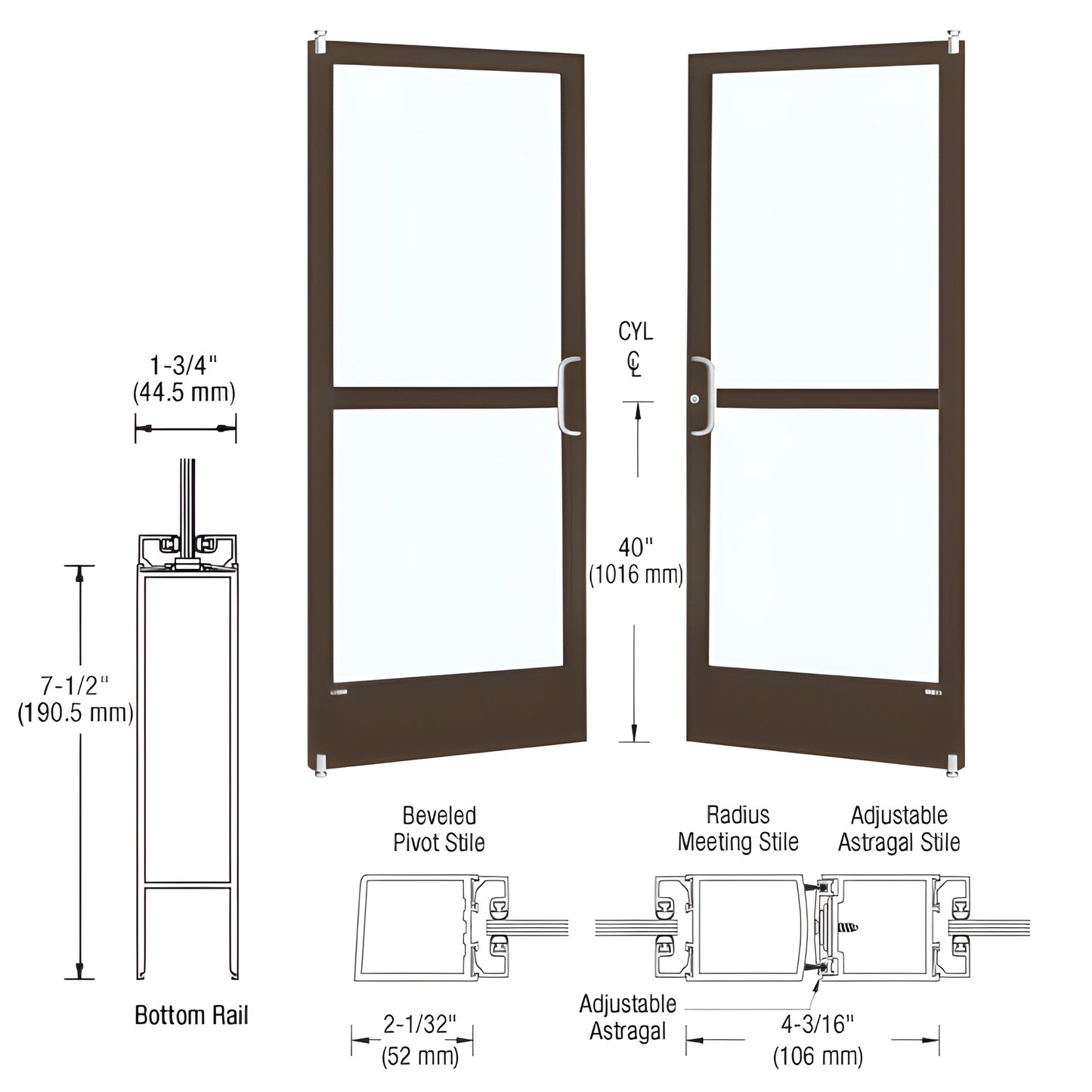 CRL-U.S. Aluminum Offset Pivot Narrow-Stile Door Pair w/ Panic