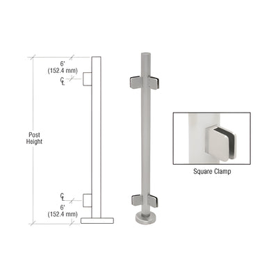 CRL Brushed Stainless 36" Steel Square Glass Clamp 135 Degree Center Post Railing Kit
