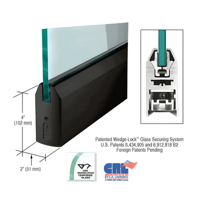 CRL Black Powder Coated 3/8" Glass 4" Tapered Door Rail Without Lock - 35-3/4" Length