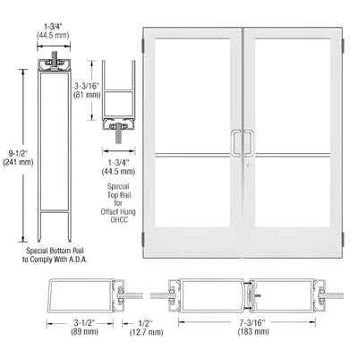 CRL-U.S. Aluminum White KYNAR® Paint Custom Pair Series 400 Medium Stile Butt Hinged Entrance Doors for Overhead Concealed Door Closers