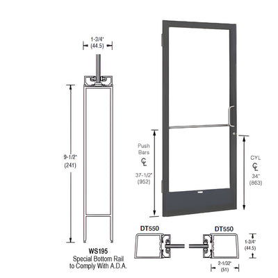 CRL-U.S. Aluminum Bronze Black Anodized 250 Series Narrow Stile (LHR) HLSO Single 3'0 x 7'0 Offset Hung with Butt Hinges for Surf Mount Closer Complete Door Std. Lock and 9-1/2" Bottom Rail for 1" Glass with Standard MS Lock and Bottom Rail