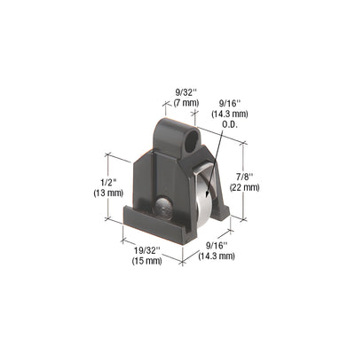 CRL 9/16" Flat Edge Stainless Steel Sliding Window Roller with 19/32" Wide Housing