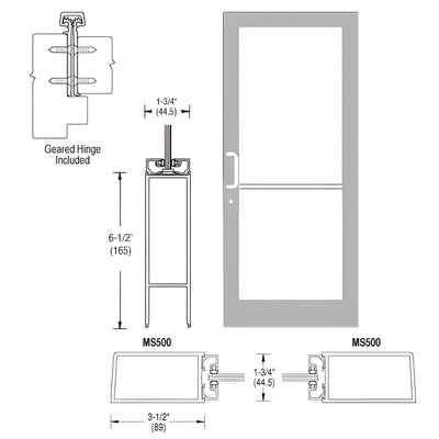 CRL-U.S. Aluminum Clear Anodized 400 Series Medium Stile (RHR) HRSO Single 3'0 x 7'0 Offset Hung with Geared Hinged Complete Door Std. MS Lock & Bottom Rail