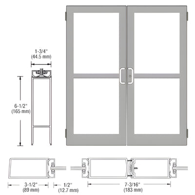 CRL-U.S. Aluminum Clear Anodized Custom Pair Series 400 Medium Stile Butt Hinged Entrance Door With Panics for Surface Mount Door Closers