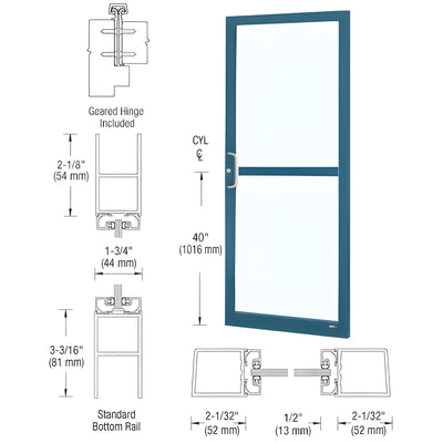 CRL-U.S. Aluminum Custom KYNAR® Paint Custom Single Series 250 Narrow Stile Geared Hinge Entrance Door With Panic for Surface Mount Door Closer